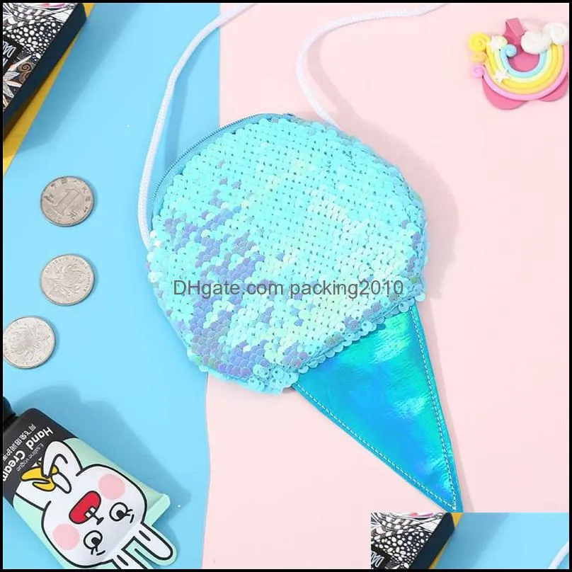 holiday gift 6 styles ice cream mermaid sequin coin purse with lanyard outdoor portable cartoon glitter party storage wallet bag