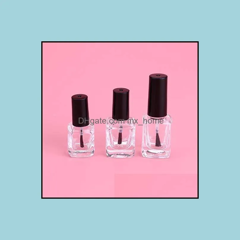 Glass Empty Polish Bottles 5ml 10ml 15ml Empty Nail Polish Bottles with brushes and black caps Square Shaped