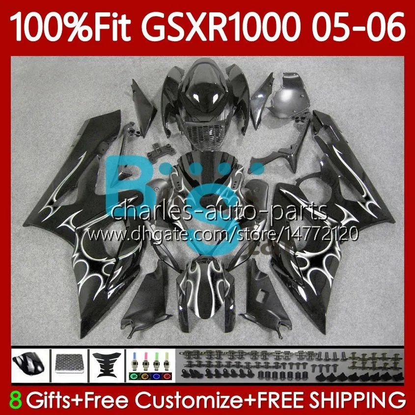 Injection Mold Fairings For SUZUKI GSXR 1000 CC K5 GSXR-1000 GSXR1000 05 06 Bodywork 122No.94 1000CC GSX R1000 White flames 2005 2006 GSX-R1000 2005-2006 OEM Body Kit