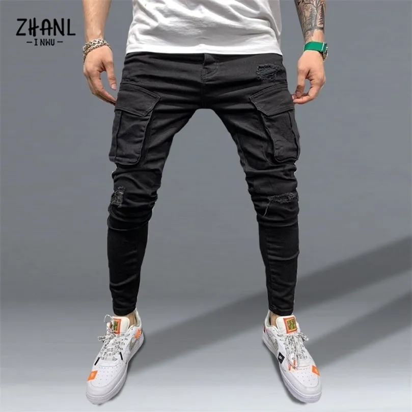 Męskie rozciągliwe obcisłe porwane dżinsy męskie Slim Fit Denim wysokiej jakości dżinsy modne spodnie dresowe hip-hopowe spodnie Jogger ołówkowe spodnie 220629