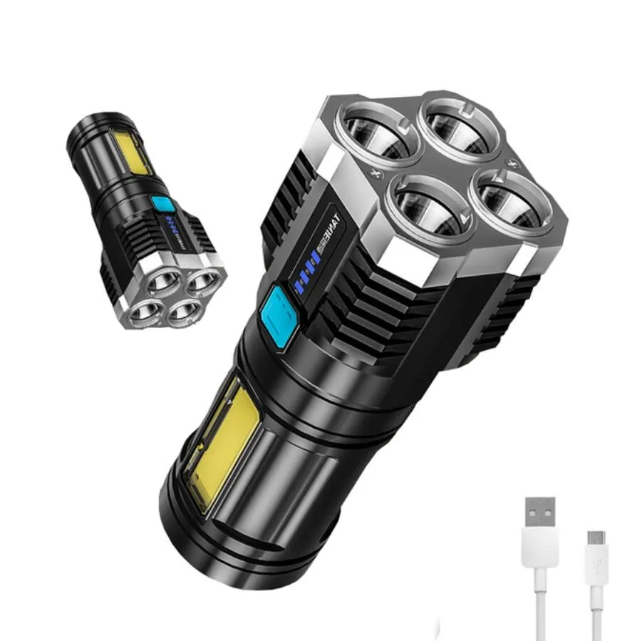 4-core Super Bright Flashlight USB Rechargeable Outdoor Multi-function P1000 Led Long-range Spotlight Battery Display COB Light