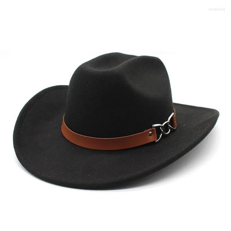 Berretti Uomo Western Cowboy Hat Cowgirl Jazz Cap Jeans Four Seasons Strap Design Lana Stile retrò 57-58cm Circonferenza della testa NZ0053Berets Da