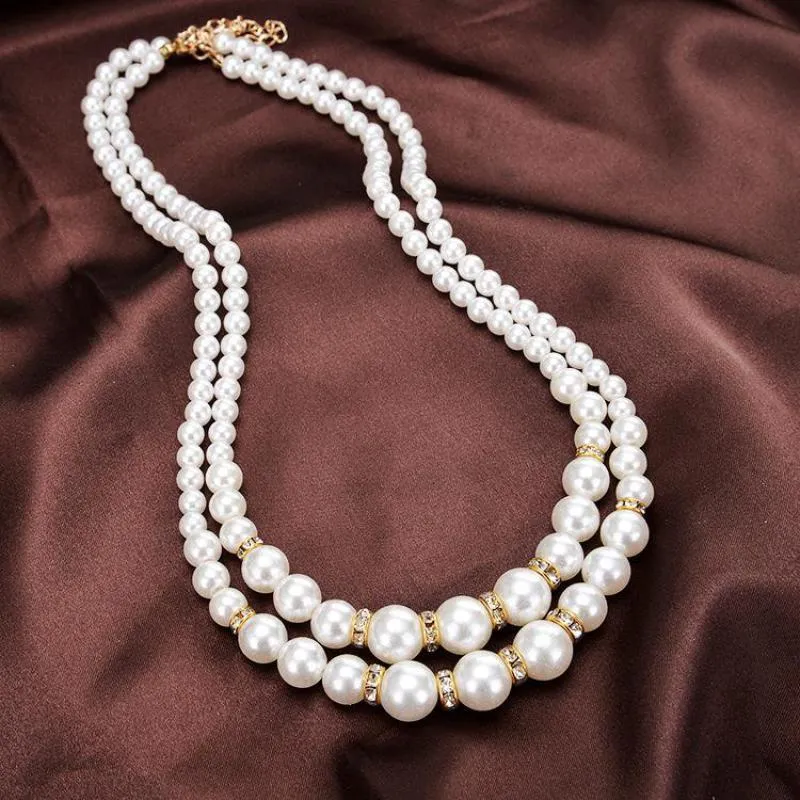 チェーン韓国の二重層真珠チョーカーネックレス女性用シルブ/ゴールドカラーネックレス