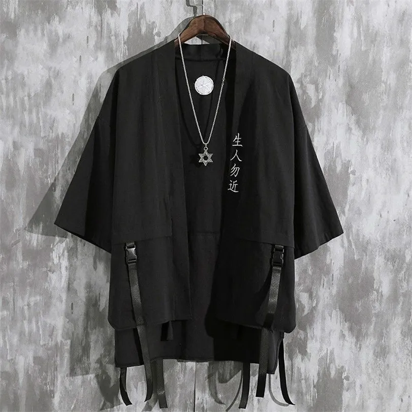 Mens Summer Kimono Cardigan 3 4 Sleeve Shirts Samurai Japanese