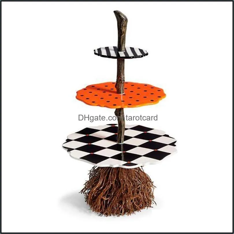 Party Decoration Three-Tier Snack Rack Creative Resin Broom Ornament Novelty Halloween Supplies For Home Living Room Bar E2S