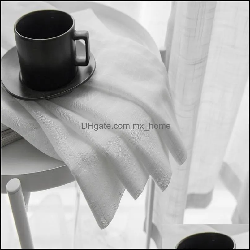 Modern Grey Cotton Linen Tulle Curtains for Kitchen Door Sheer Window Treatments White Solid Tulle for The Living Room