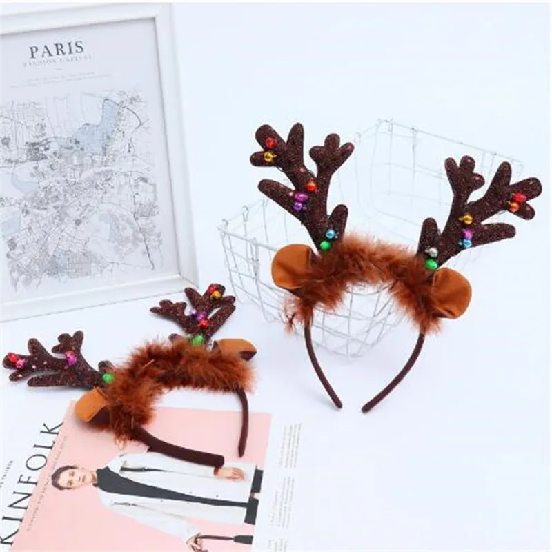 Iluminação criativa Christmas Antlers Toys de férias para a cabeça com sinos de faixa de origem da cabeça de animais A25 A25