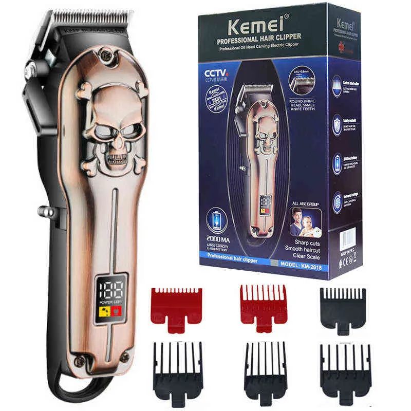 오리지널 Kemei Barber 기계 프로페셔널 헤어 트리머 전기 프로 클리퍼 리튬 이온 수염 절단 220624