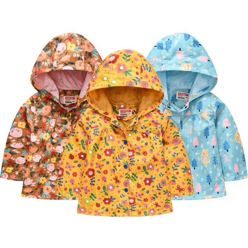 Spring Hoodies Rain Jackets för Girls Cartoon Flower Casual Kids Hooded Sweatshirt Birthday Present Toddler Barn Kläder J220718