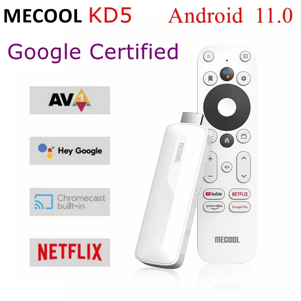 MECOOL Android 11 TV Stick KD5 مع AMLOGIC S805X2 BT 5.0 WIFI 2.4G/5G 1G 8G Netflix معتمد للغاية