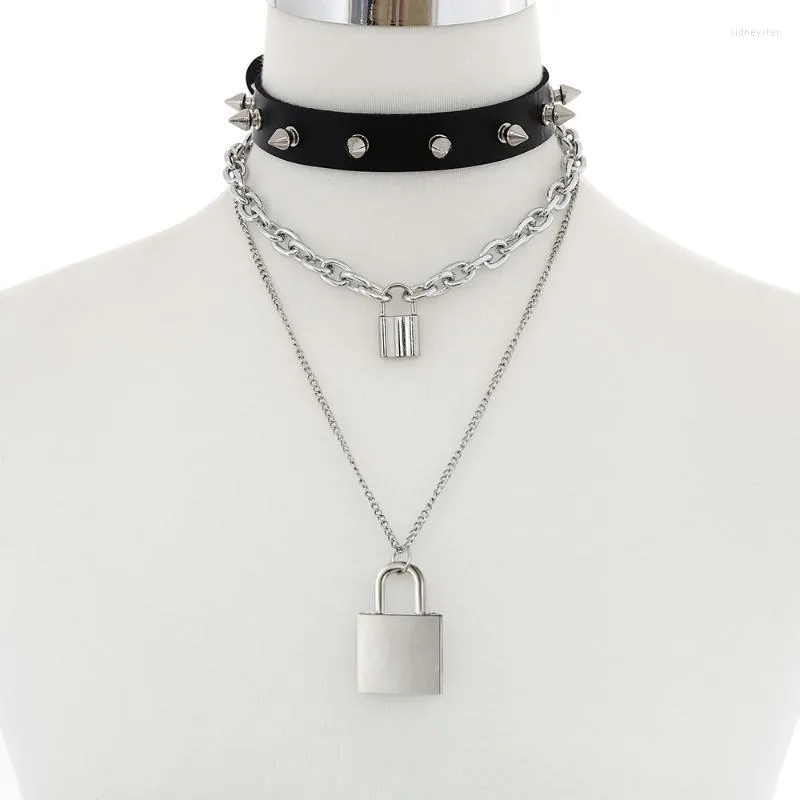 Chokers Punk Padlock Chain Halsband Kvinnor/män Goth Spike Choker Collar Pendant Black Leather Emo Jewelrychokers Sidn22