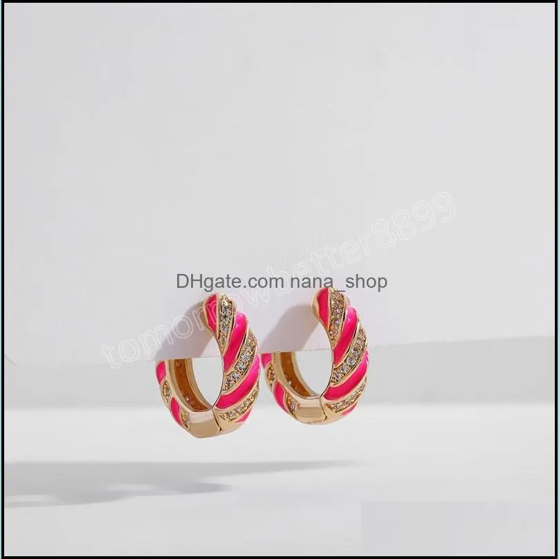 Simple Multicolor Round Hoop Earrings for Women Fashion Geometric CZ Crystal Twisted Circle Small Earrings Jewelry