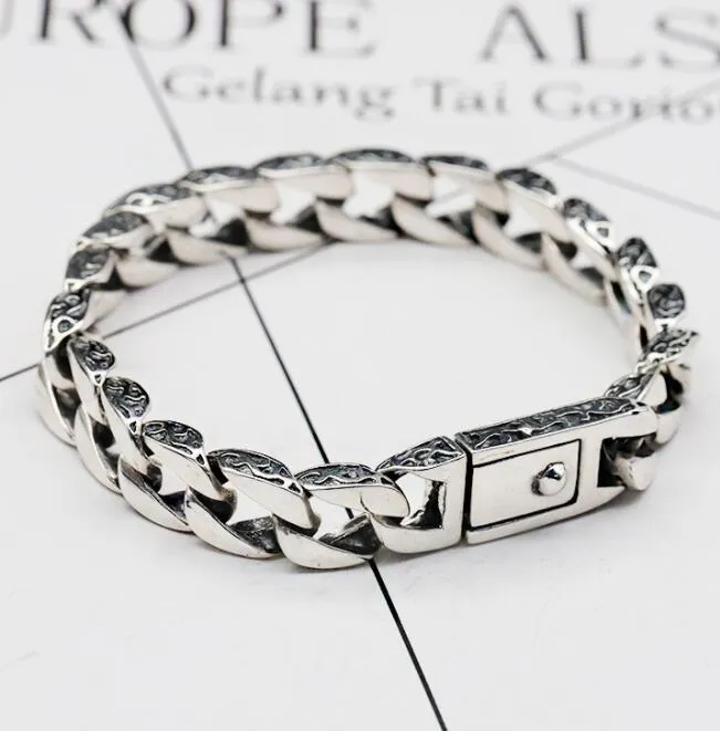S925 Sterling Silver Link Bracelet Vintage Men's Fashion Generous Bracelet Will Never Fade Jewelry 60g DHL free delivery