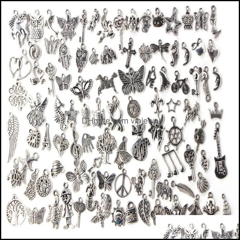 Andra smyckesfyndkomponenter 100/bitar blandar charm sier armband tillbehör hantverk hänge diy sma dhazp