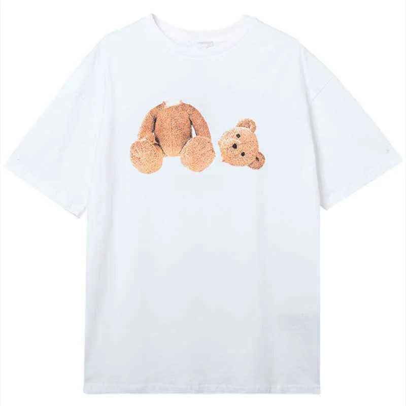 Europäische und amerikanische Modedesigner Teddybär T-Shirt Herren bedrucktes Kurzarm-T-Shirt Mann Frauen Paare reine Baumwolle lässig locker D1
