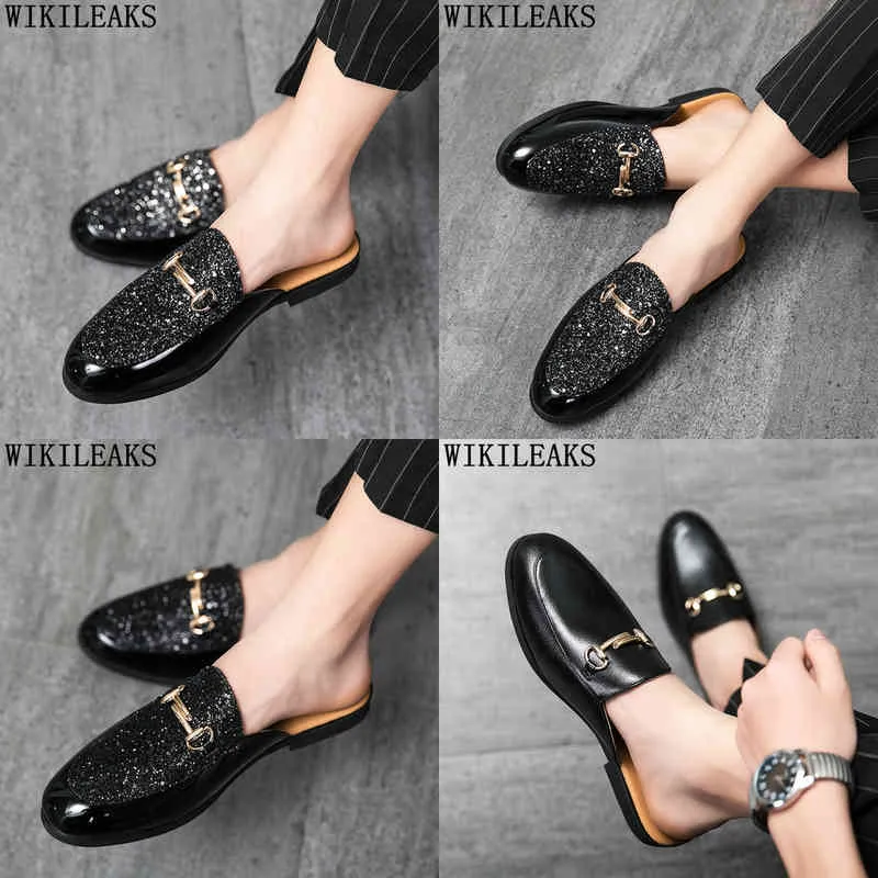 DRES Shoe Glitter Mule Half Shoe for Men Disgual Designer Slipper Slide Summer Summer Patent Leather 2022 لكن 220723