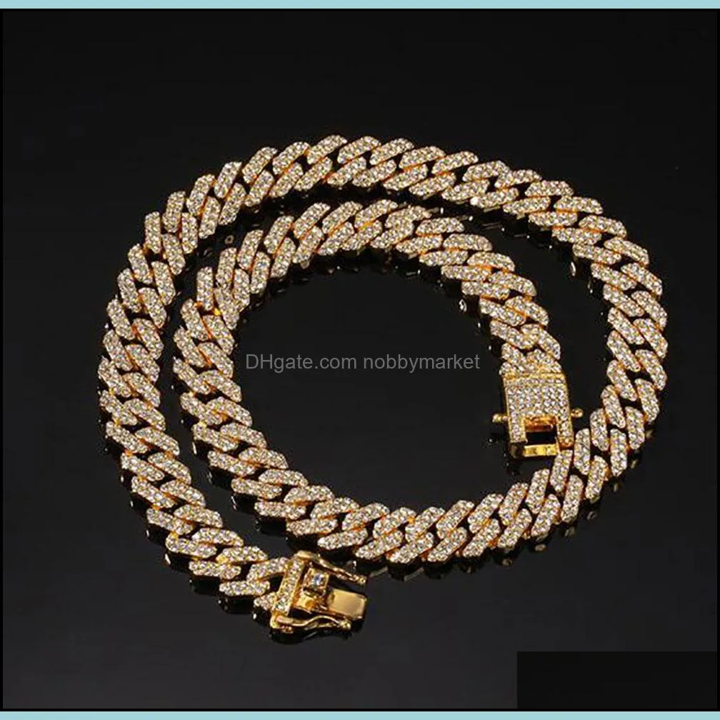  Rose Gold 12mm Cuban Link Pink Rhinestone Necklace Chain Full Bling Punk Charm Hiphop Jewelry 16-24inch