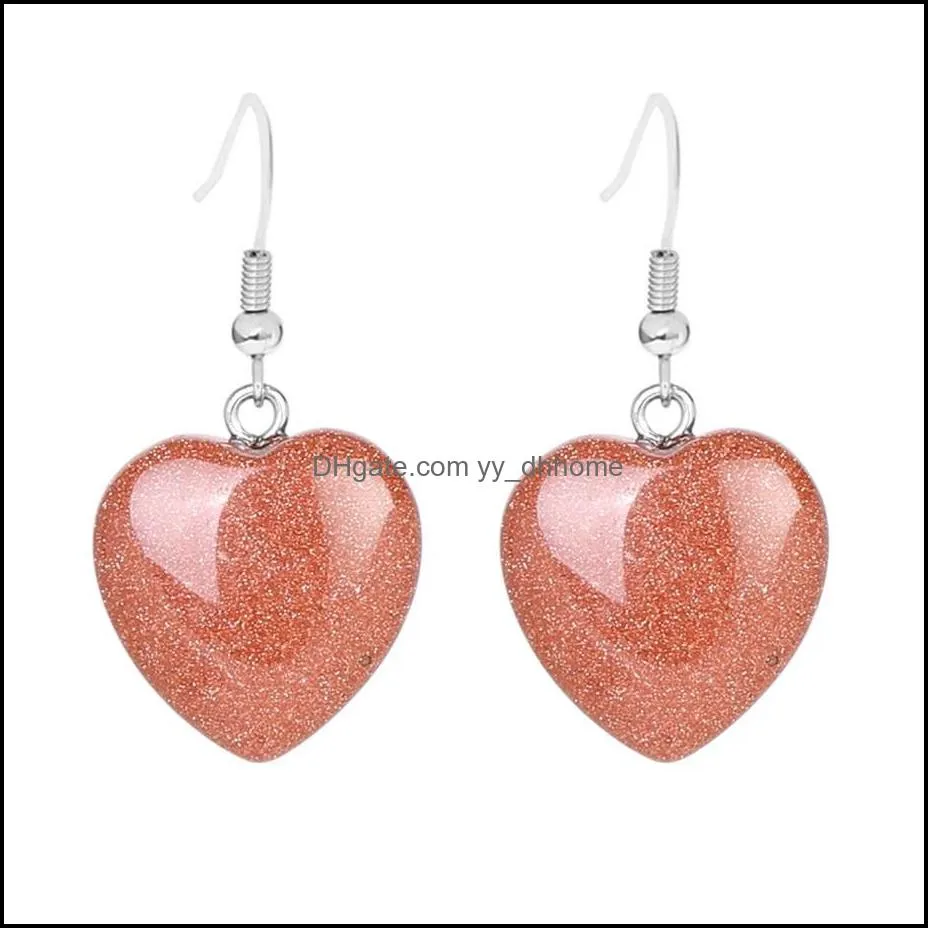 natural stone heart charms drop earrings reiki healing hexagonal dangle amethyst lapis pink crystal earring women piercing yydhhome