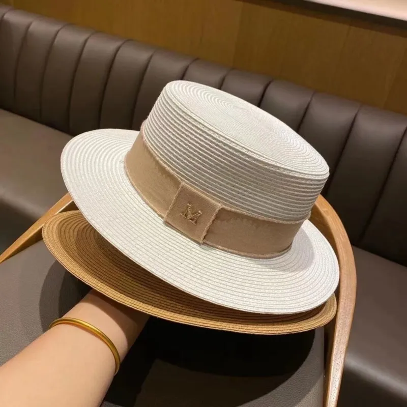 Nouveau été femmes canotier plage large côté femme décontracté Panama dame classique plat nœud papillon paille chapeau de soleil femmes Fedora