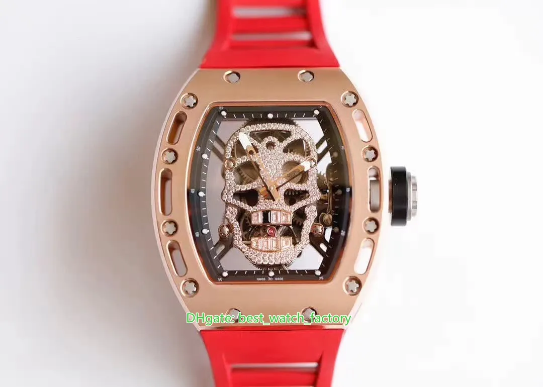 4スタイル最高品質時計42.7mm x 50mm RM52 RM052スカルヘッドダイヤモンドサファイアガラスゴムバンド透明機械自動メンズウォッチメンズ腕時計