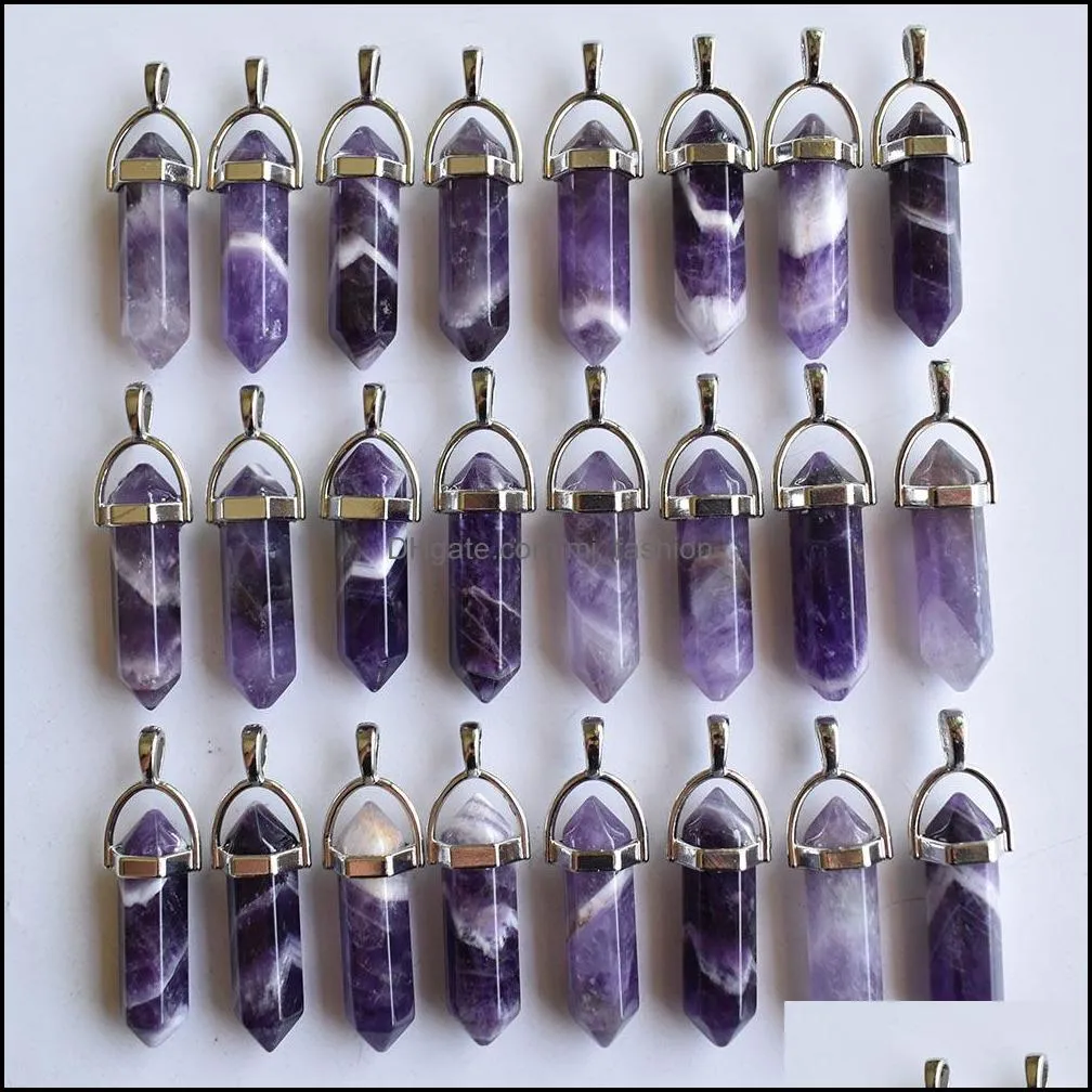 amethyst hexagonal pillar charms quartz crystal natural stone pendants for necklace earrings jewelry making mjfashion