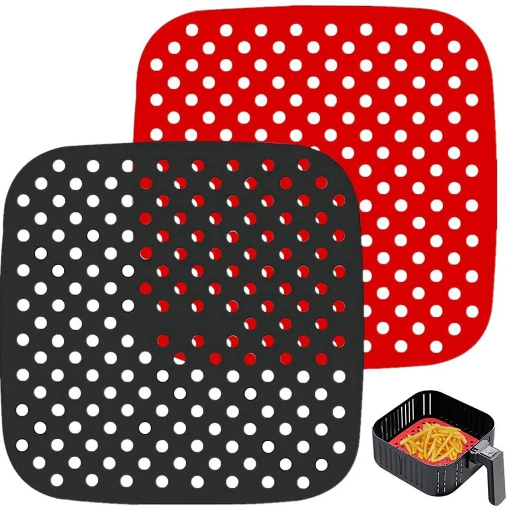 Accessoires carrés réutilisables en Silicone pour friteuse à Air, antiadhésif, Durable, tapis de Place, ustensiles de cuisine, noir/rouge, 1 pièce