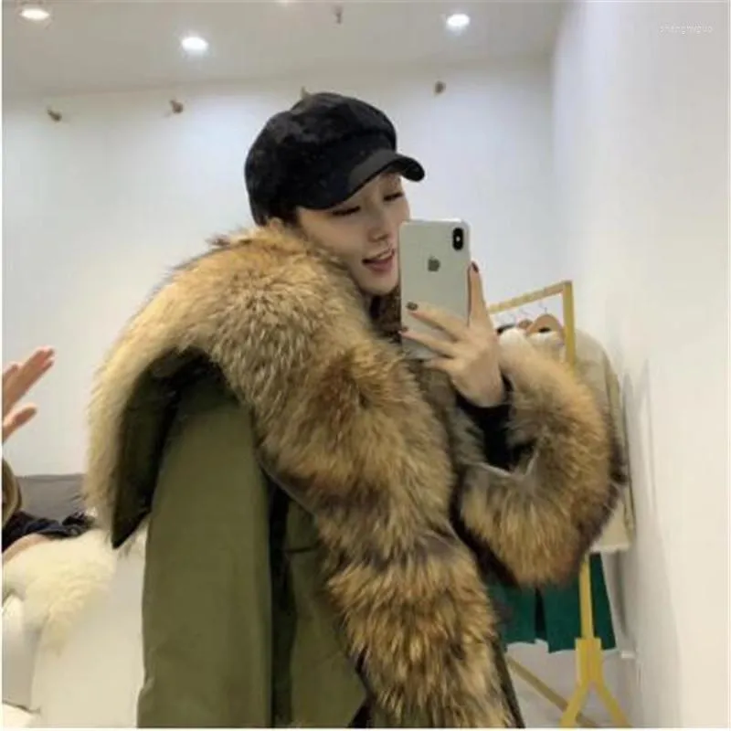 Women's Fur & Faux 2022 Fashion Winter Jacket Women Real Coat Big Natural Raccoon Collar Long Parka White Duck Down