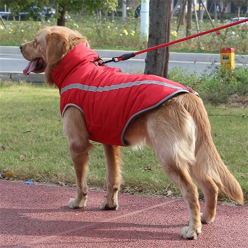 New Plus Size Dog Vest Jacket Coat Autumn Winter Windproof Warm Pet Dog Clothes For Medium Large Dogs Reflective Clothing 201030