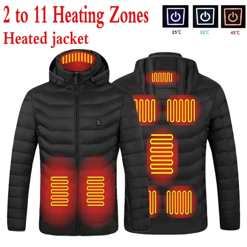 Heated Vest Jacket Washable Usb Charging Hooded Cotton Coat Electric Heating Warm Jacket Outdoor Camping Hiking Heated Jacket 220406