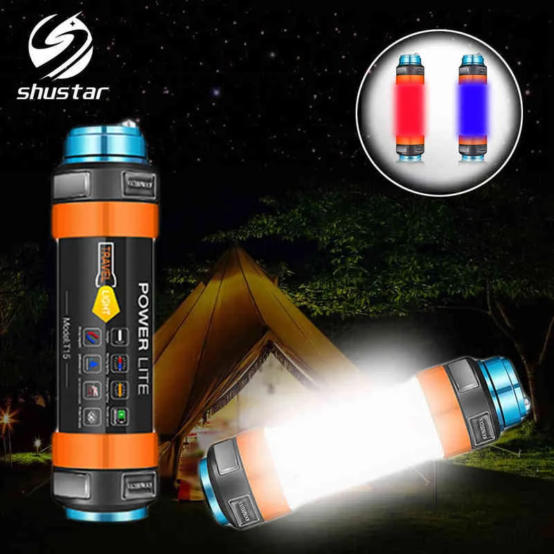 Lampe de poche LED rechargeable multifonctionnelle Lanterne de camping 7800Mah Lampe de tente Lampe de travail Lampe d'avertissement de pêche IP68 étanche J220713