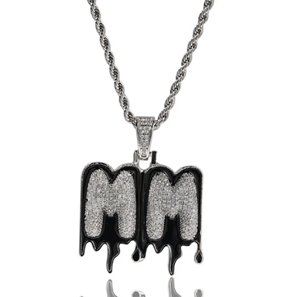 الاسم المخصص A- z zed Out Monamel Dripping Font Letters Netters leflace for Men Women Gifts Cubic Zirconia Necklace Hip Hop Jewelry