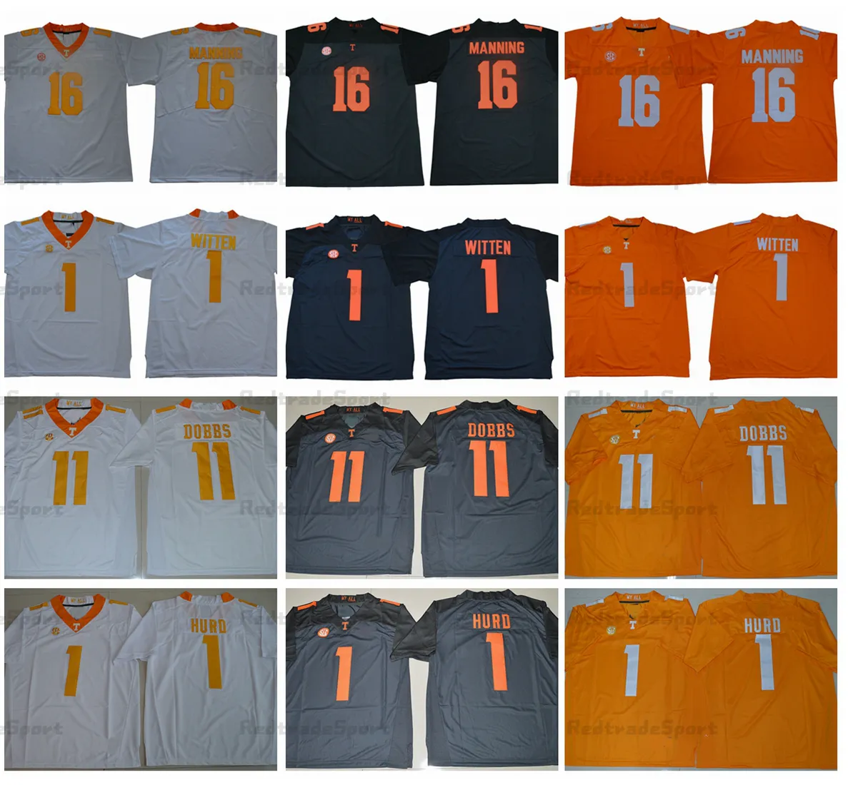 NCAA Tennessee Volunteers College Football Maglie 1 Jason Witten 16 Peyton Manning Jalen Hurd 11 Joshua Dobbs University Football Maglie Arancione Mens S-XXXL