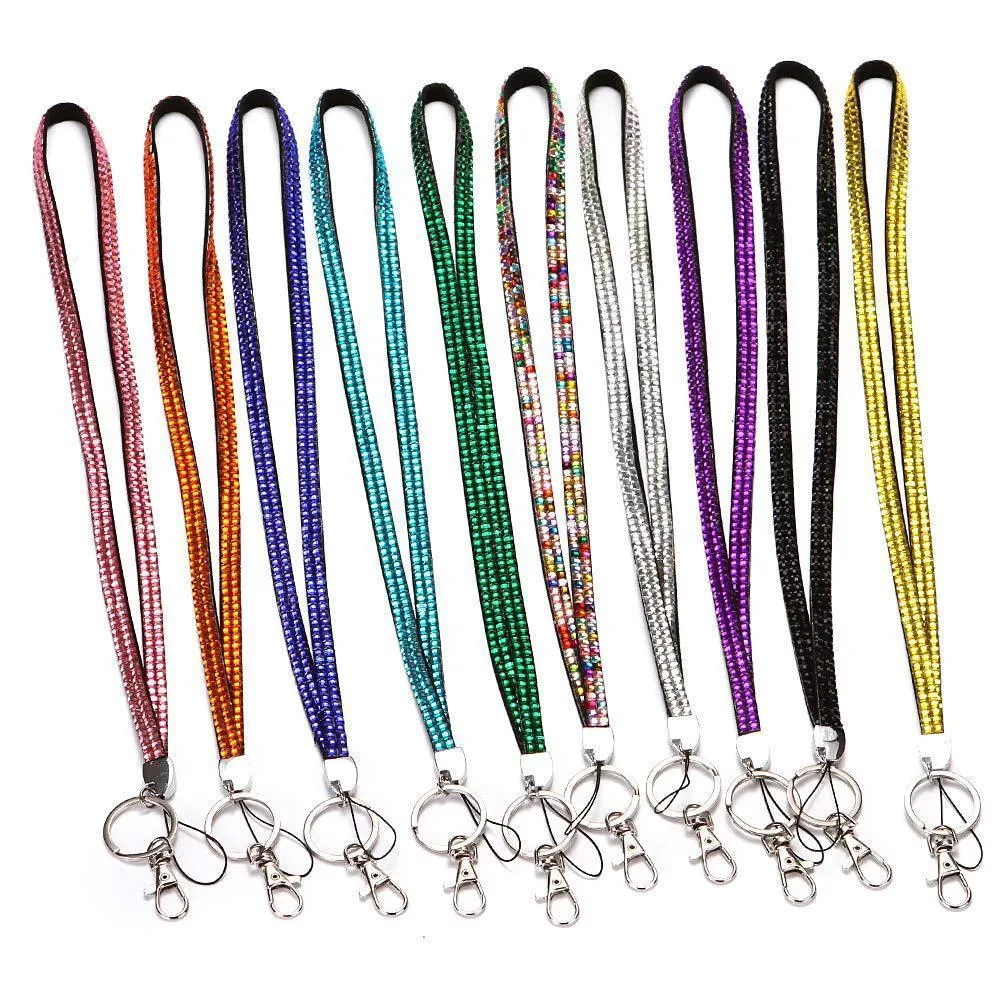 Bling Lanyard Blink Straps Crystal Rhinestone in neck with claw clasp ID Badge Holder for Mobile phone Camera DH8776