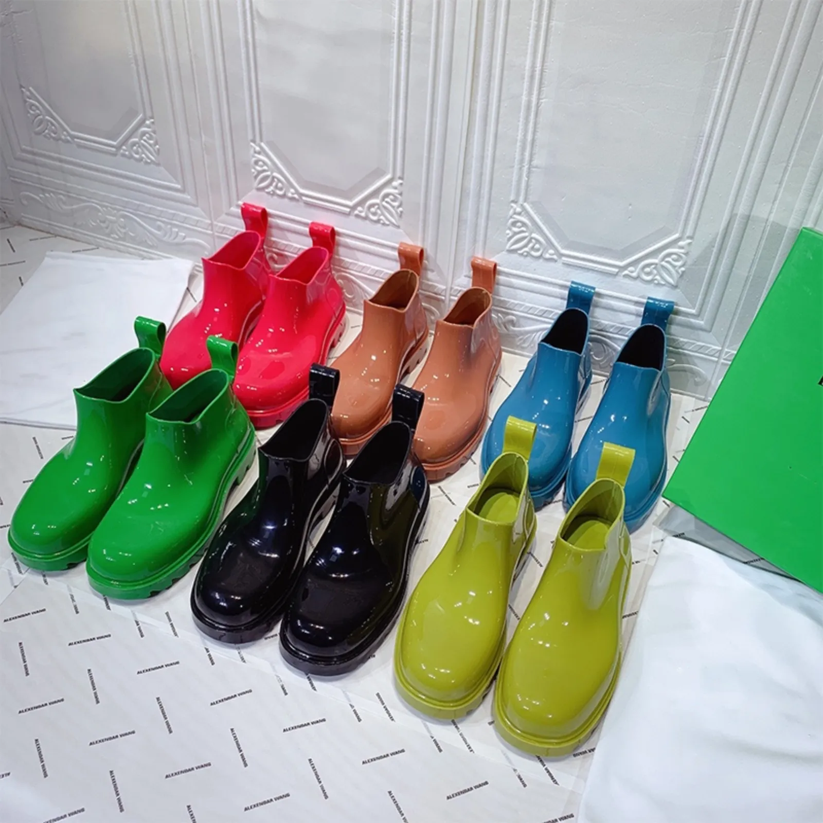 Kadın moda ayak bileği martin botlar tasarımcı gündelik boot yeşil sarı kırmızı mavi boyut 35-42