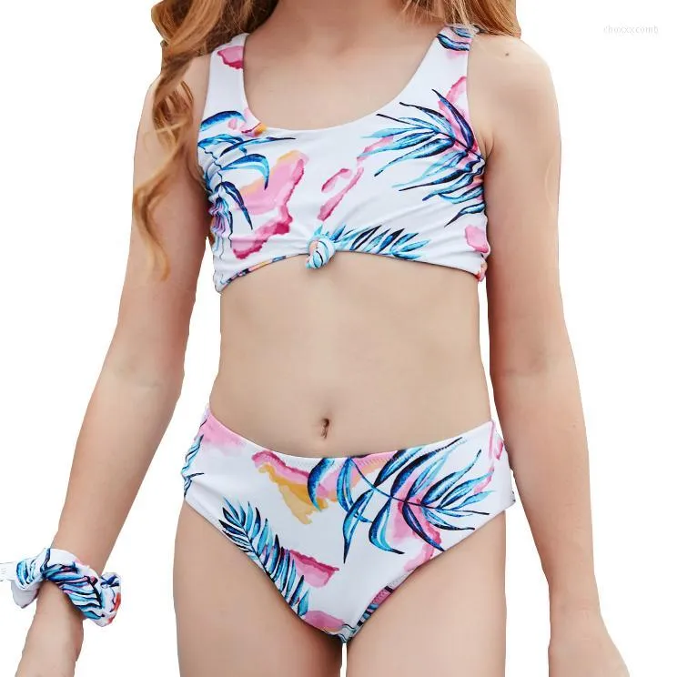 Costumi da bagno da donna Bikini da ragazza 2022 Stampa tropicale Legato davanti Bambina Tankini Costume da bagno per bambini Costume da bagno a fascia Abbigliamento da spiaggia