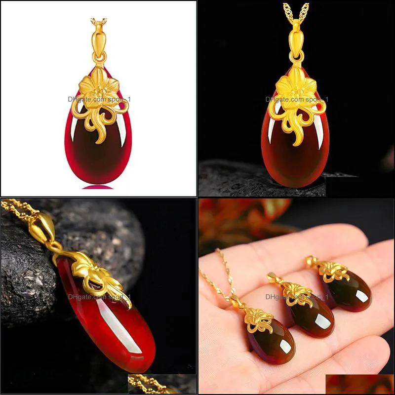 gold necklaces luxury ruby pigeon blood red necklace for women wedding jewelry water drop pear shaped pendant necklace