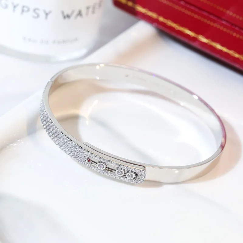 hoogwaardige 925 Sterling Silver Moving Bangle voor vrouwelijke bedelarmbanden met volledige strass