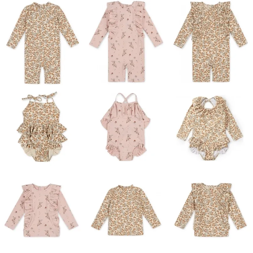 Barn badkläder set ks märke sommar pojkar flickor söta modetryck baddräkter baby småbarn semester outwear bikini kläder 220425