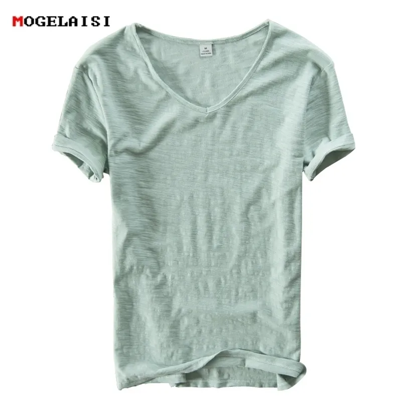 Yaz Erkekler Keten Pamuk Tişört Erkekler Kısa Kol Vneck Nefes Alabilir Yumuşak İnce Beyaz Tshirt Erkekler Asya Boyut MXXXL 201 220521