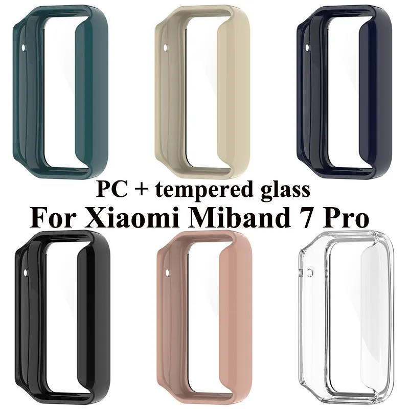 Boîtier rigide et mat avec protecteur d'écran en verre trempé, Compatible avec les accessoires de montre intelligente Xiaomi Miband 7 Pro