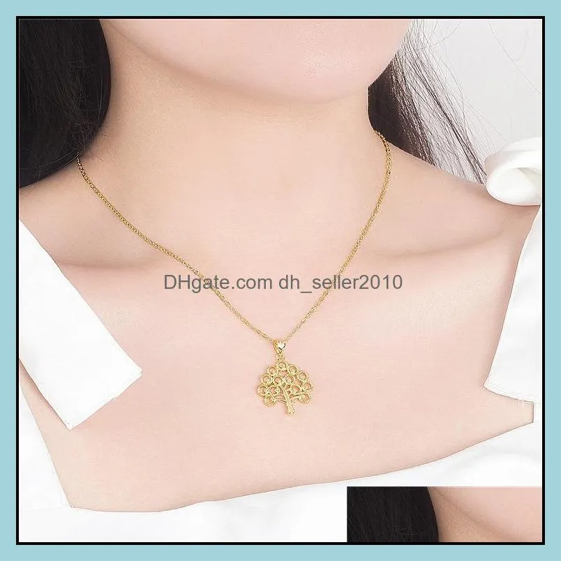 fashion creative gold plated clover necklace brass gold plated fashion clover pendant necklace tree of life pendants necklaces