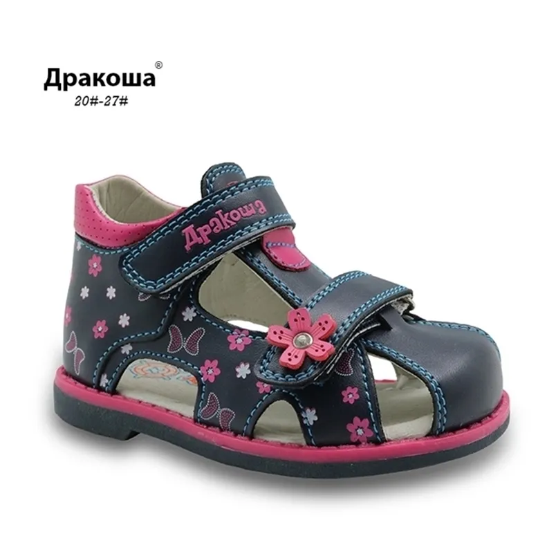 Apakowa Summer Classic Fashion Children Skor Småbarn Girls Sandaler Kids Girls Pu Leather Sandals Butterfly With Arch Support 220623