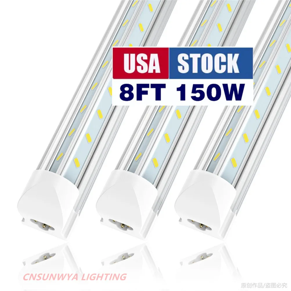 Cnsunway -belysning 50st LED Tube 8ft Shop Light Fixture 150W Cooler Door Fryslampor 2ft 4ft 5ft 6ft V -form Integrerade lampor