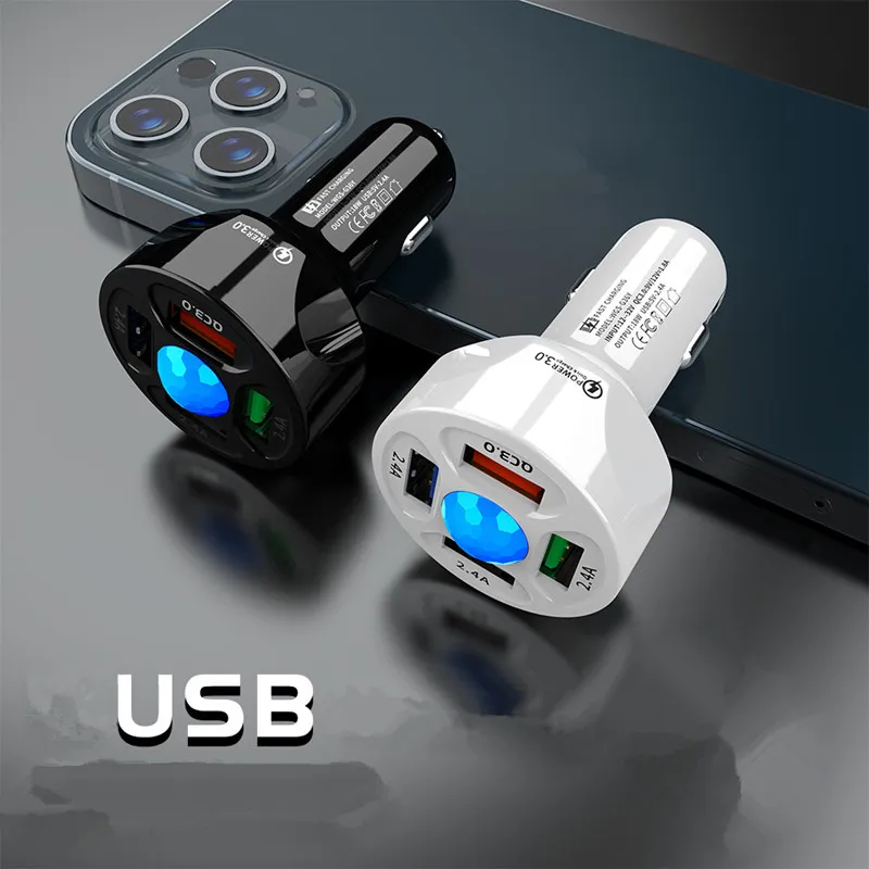 Cargador USB para automóvil Carga rápida 3.0 Universal 38W Carga rápida en automóvil Adaptador de corriente para teléfono móvil de 4 puertos para samsung s10 iphone 11 7
