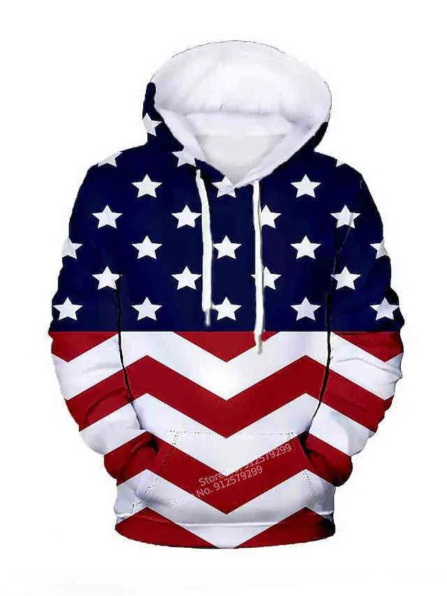 Fashion New American Flag 3D Printing Hoodie Men Disual Sweatshirt Harajuku Streetwear Long Long Pullover G220511
