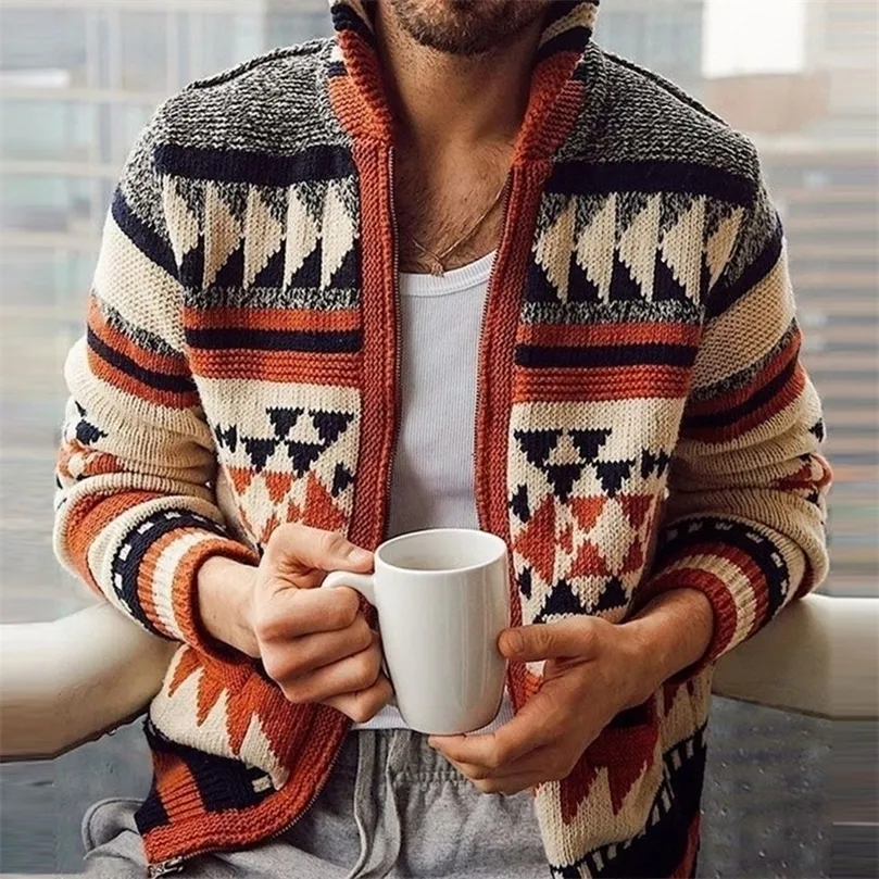 Laamei Men Sweater سترة أزياء هندسة متوفرة معطف الملابس الخارجي سترة الرجال مقنعين كارديجان خمر سترة الطائر 201126