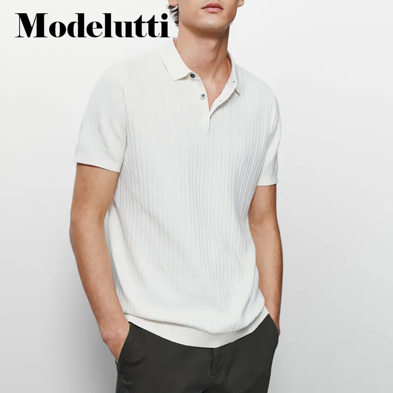 Modelutti Spring Summer Moda Men fino algodão de algodão curta camisa pólo sólida simples topo casual solto masculino 220615