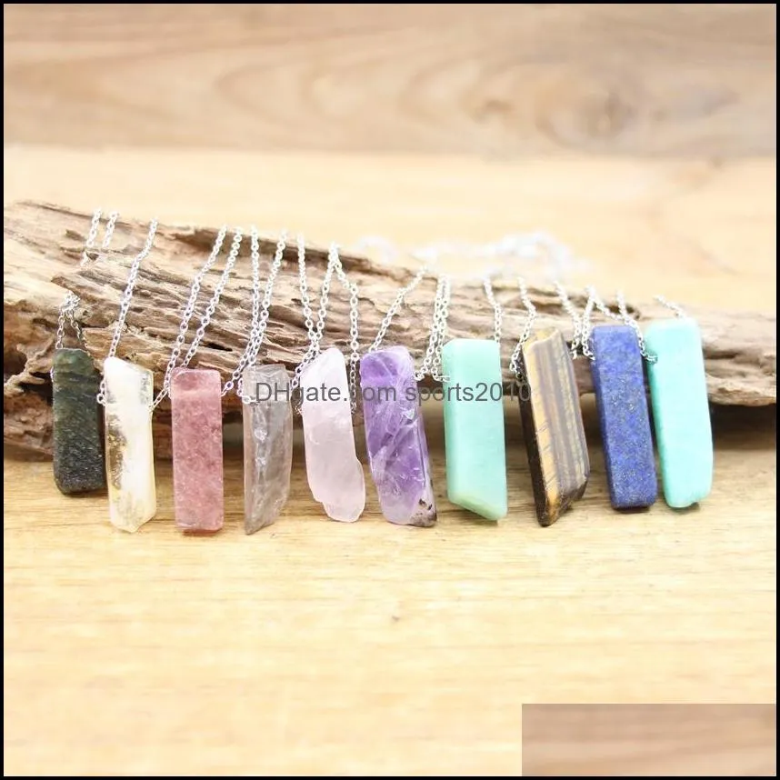 healing natural stone pendant raw mineral irregular rectangle quartz pendulum amazonite tiger eye lapsi pink crystal women sports2010