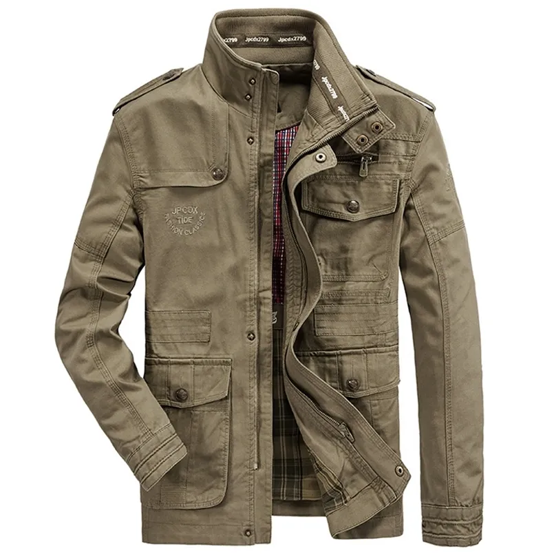 Plus taille 7xl 8xl Veste militaire hommes printemps automne coton extérieur multidocle mens vestes décontractées manteau mâle chaqueta hombre 220727