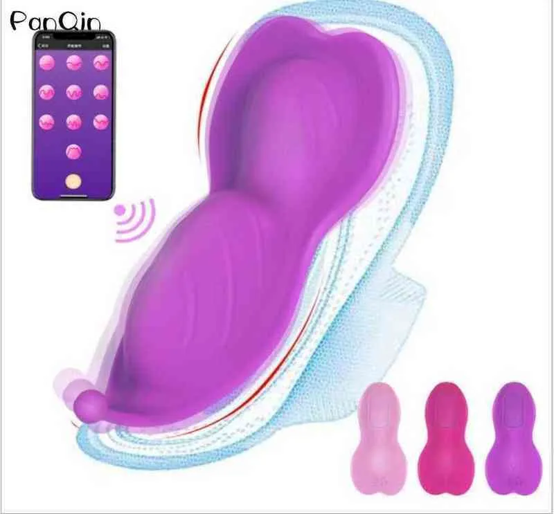 NXY EGGS Kvinnor tr￥dl￶sa G-Spot Vibrator Remote App Control Bluetooth Butterfly Wearable Dildo Panties L￤mpliga f￶r par Sexleksaker 0125